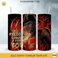 Freddy Krueger 20oz Skinny Tumbler Template PNG, One, Two Tumbler Design PNG File Digital Download