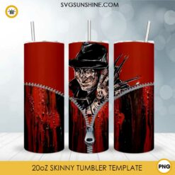 Freddy Krueger Horror 20oz Skinny Tumbler Template PNG, Freddy Krueger Art Halloween Tumbler Design PNG