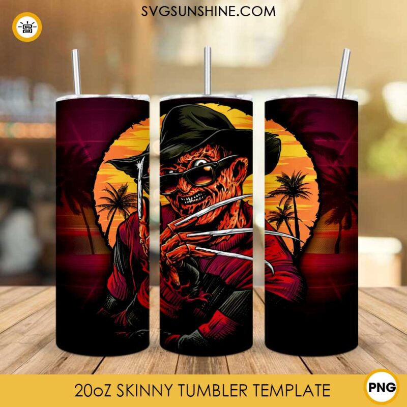 Freddy Krueger Sunglasses 20oz Skinny Tumbler Template PNG, Nightmare On Elm Street Skinny Tumbler Design