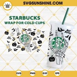 Halloween Bad Bunny Starbucks Cup SVG, Bad Bunny Pumpkin Skeleton Hand Starbucks Logo SVG