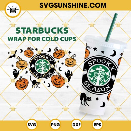 Halloween Spooky Season Starbucks Cup SVG, Pumpkin Halloween Starbucks SVG, Pumpkins Ghosts Starbucks Cup SVG