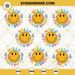 Hello Back To School SVG BUNDLE, First Day Of School SVG, Back To School Smiley SVG, Hello Grade SVG
