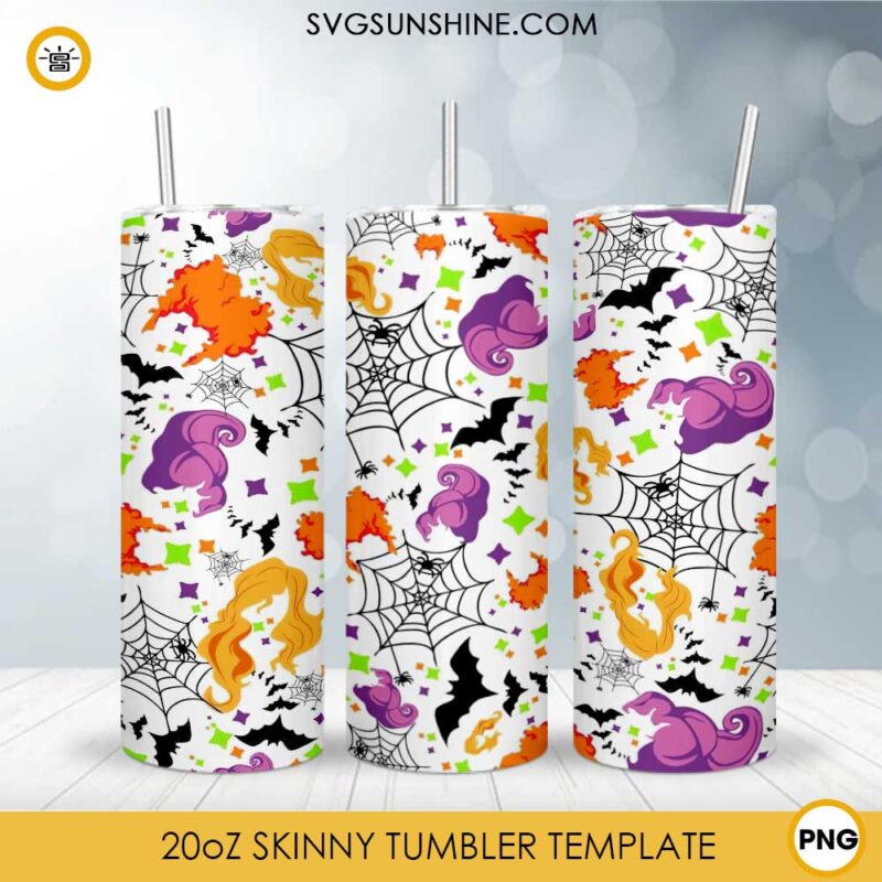 Hocus Pocus Pattern 20oz Skinny Tumbler Template PNG, Hocus Pocus Halloween Skinny Tumbler Design PNG