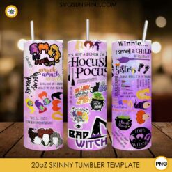 Hocus Pocus Skinny Tumbler Design PNG File Digital Download, Hocus Pocus Pattern 20oz Skinny Tumbler Template PNG