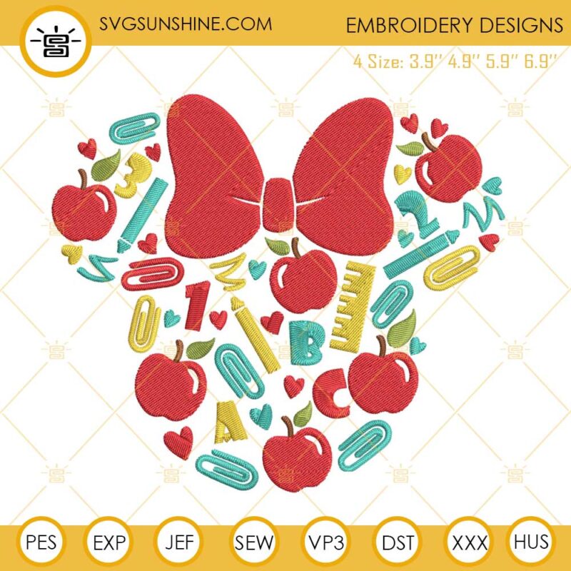 Minnie Head Teacher Embroidery Designs, Teacher Machine Embroidery Designs File