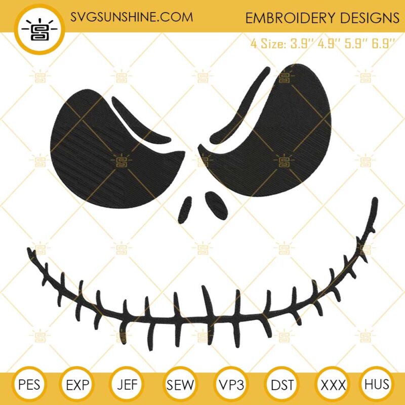 Jack Skellington Face Embroidery Designs, Jack Skellington Embroidery Design File