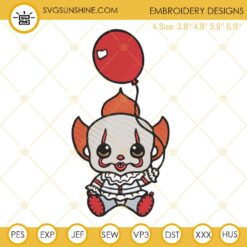 Baby Pennywise Embroidery Designs, It Movie Pennywise Machine Embroidery Design