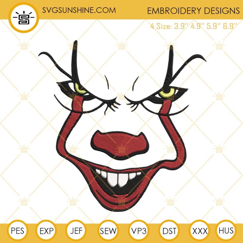 Pennywise Face Embroidery Designs, Halloween Horror Movies Machine Embroidery Design