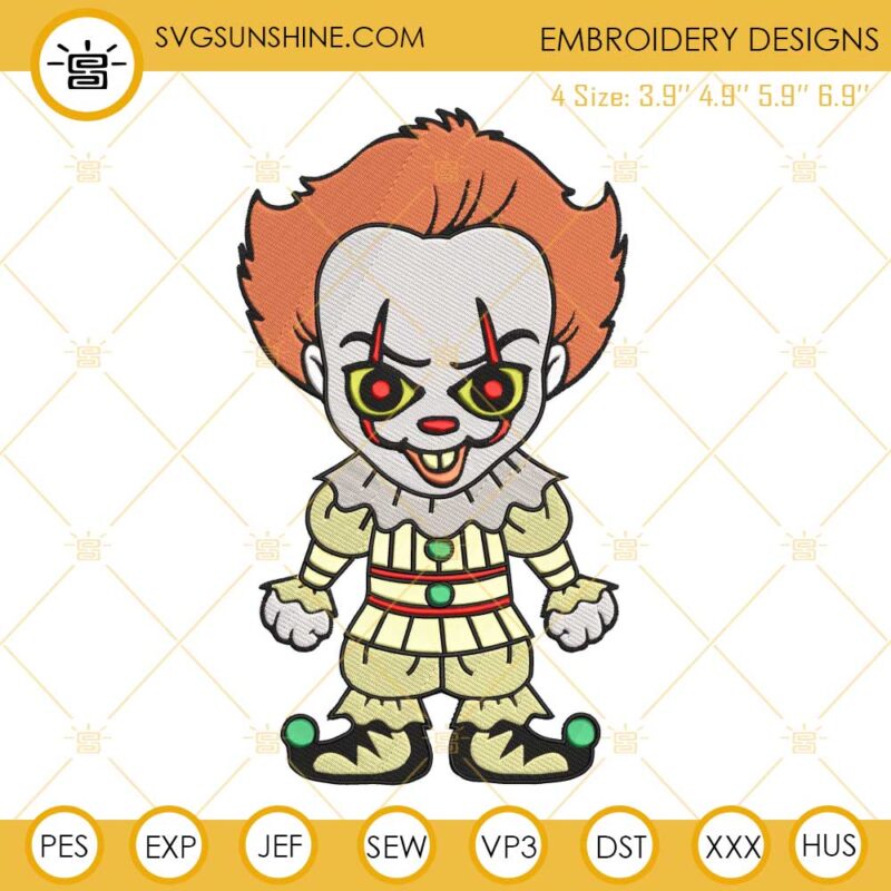 Pennywise Chibi Embroidery Designs, Halloween Horror Clown Machine Embroidery Design