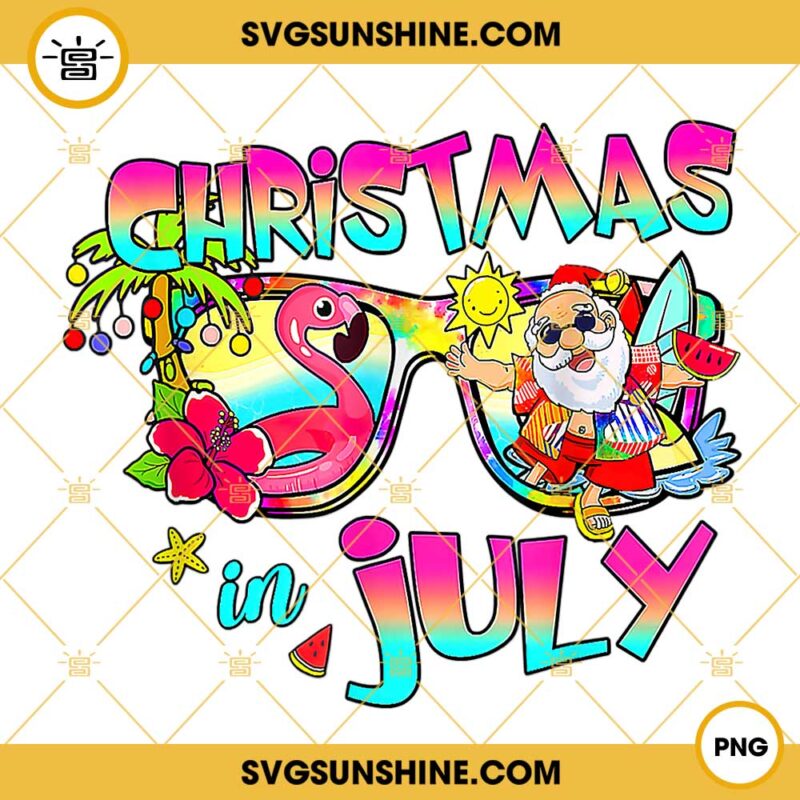 Pink Flamingo Santa Hat Christmas In July PNG, Christmas Summer Vacation PNG