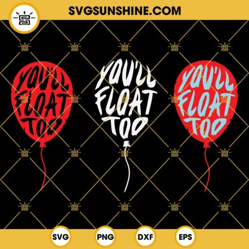 thumbnail image 2 of "You'll Float Too" Balloon Vinyl Decal Sticker - IT Halloween Pennywise Clown (Oracal) 2 of 5