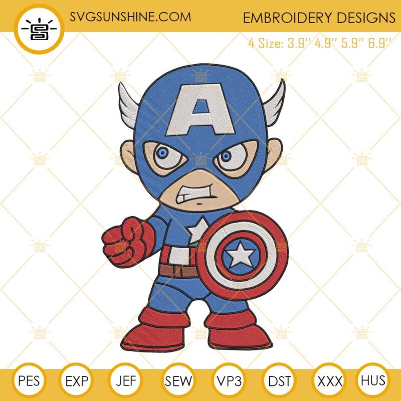 Chibi Captain America Embroidery Designs Files