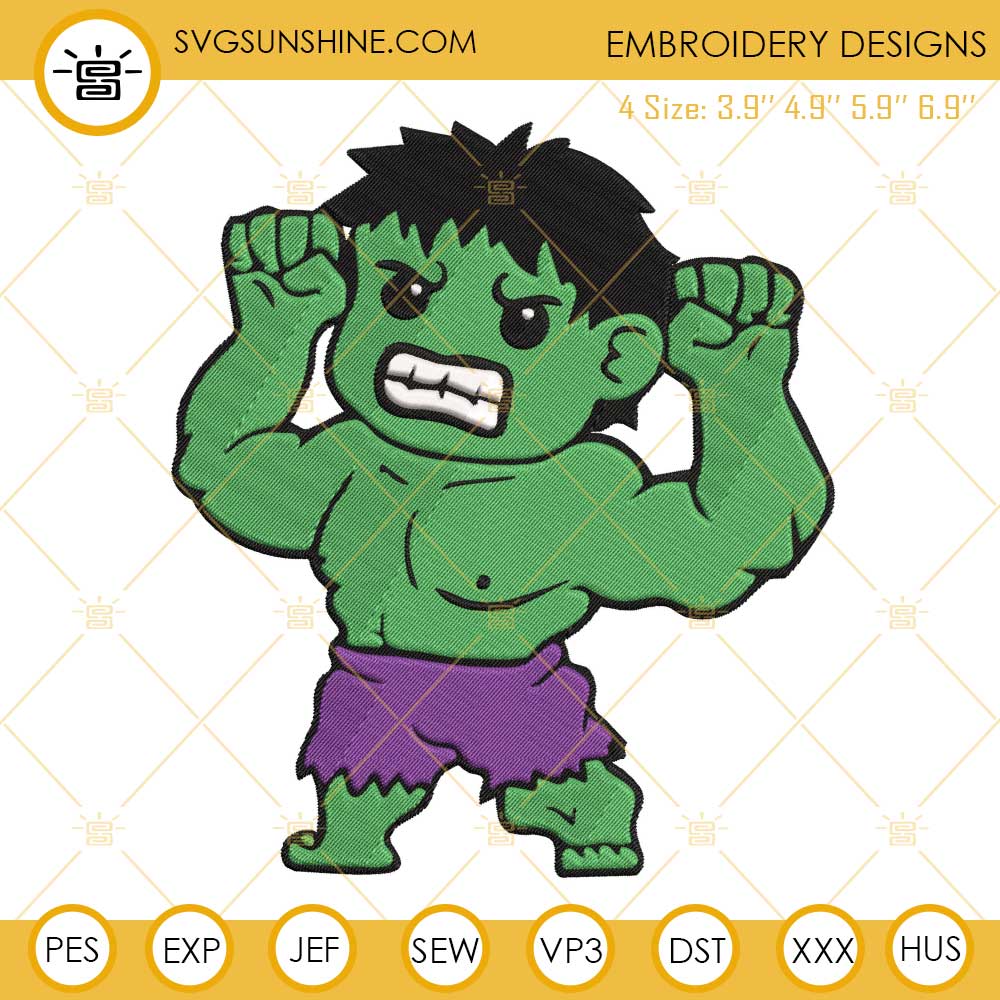 Chibi Hulk Embroidery Designs, Baby Hulk Avengers Embroidery Design File