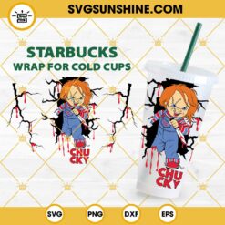 Chucky Breaking Wall Starbucks Cup SVG, Horror Halloween Killer Full Wrap Starbucks Cup SVG