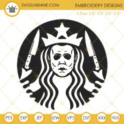 Michael Myers Starbucks Logo Embroidery Designs, Halloween Starbucks Embroidery Design File