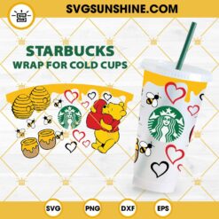 Winnie Pooh Starbucks Full Wrap SVG, Winnie Pooh Honeycomb Drips Bee Full Wrap Starbucks cup SVG