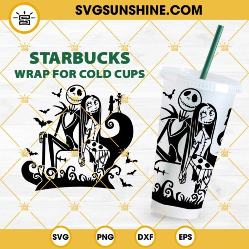 Jack And Sally Full Wrap For Starbucks SVG, Nightmare Before Christmas Starbucks Cup SVG