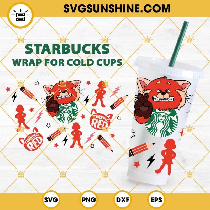Turning Red Full Wrap SVG, Starbucks Vup Red Panda SVG, Turning Red Starbucks Cup SVG