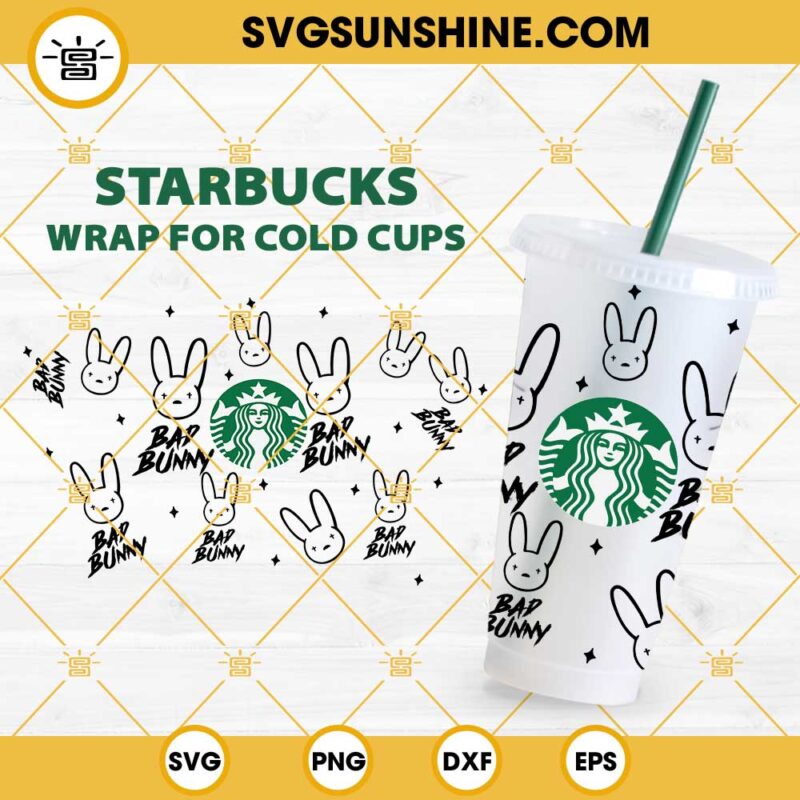 Bad Bunny Full Wrap Starbucks Cup SVG, Bad Bunny Logo Starbucks SVG PNG DXF EPS