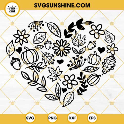 Hello Fall SVG, Autumn SVG, Autumn Leaves SVG, Fall Heart SVG