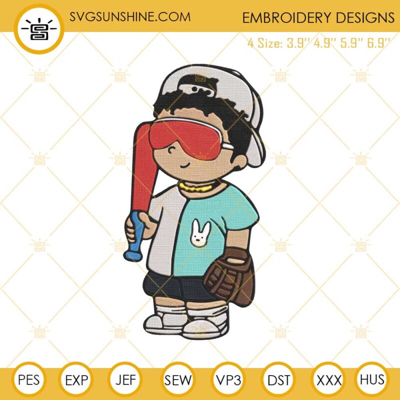 Baby Bad Bunny Los Angeles Embroidery Designs, Baby Benito Bad Bunny Baseball Embroidery Design File