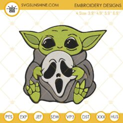 Baby Yoda Ghostface Scream Embroidery Designs, Baby Yoda Halloween Embroidery Design File