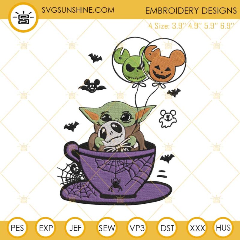 Baby Yoda Hug Jack Skellington Embroidery Designs, Baby Yoda Halloween Embroidery Design File