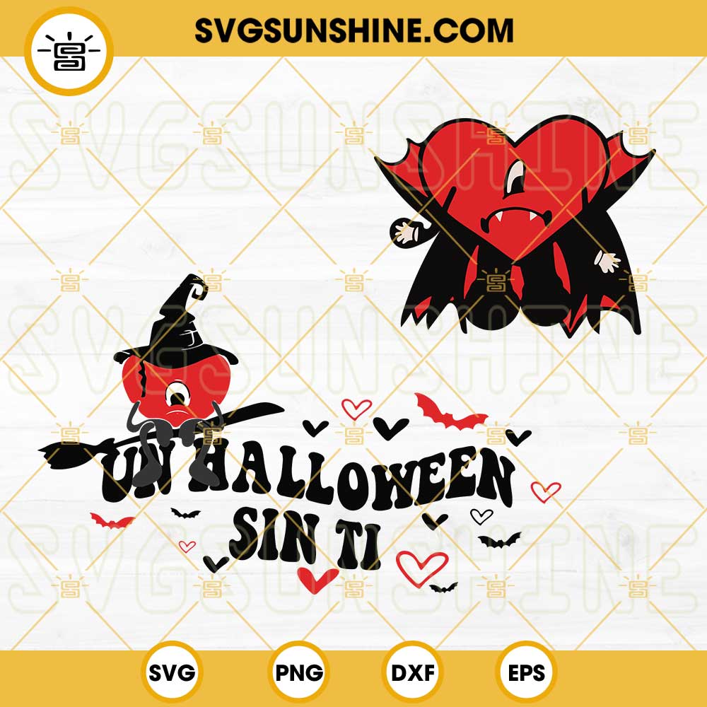 Bad Bunny Sad Heart Vampire SVG Bundle, Bad Bunny Un Halloween Sin Ti SVG