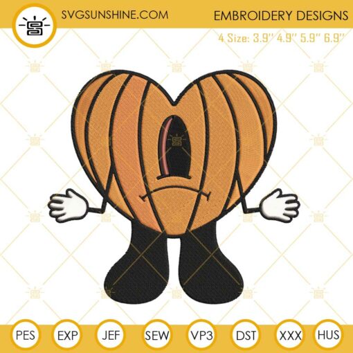 Bad Bunny Heart Pumpkin Embroidery Designs, Un Verano Sin Ti Halloween Embroidery Design File