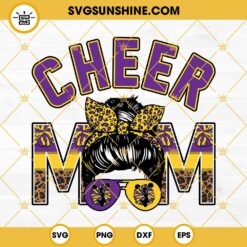 Cheer Mom Purple And Yellow Gold SVG, Leopard  Cheer Mom SVG, Messy Bun Cheer Mom SVG PNG DXF EPS Cricut