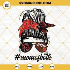 Cheer And Football MOM Of Both SVG, Black And Red Team Colors SVG, Messy Bun Football Cheer Mom SVG