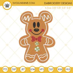 Christmas Mickey Gingerbread Cookie Embroidery Design File