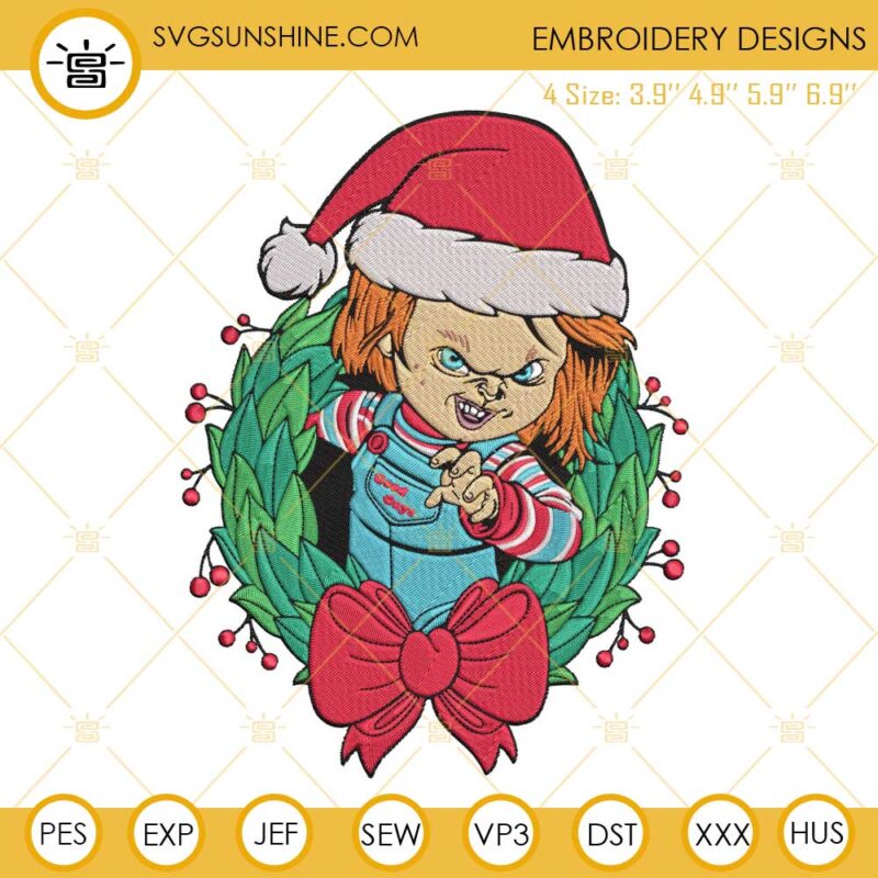 Chucky Christmas Embroidery Designs, Chucky Christmas Horror Embroidery Design File