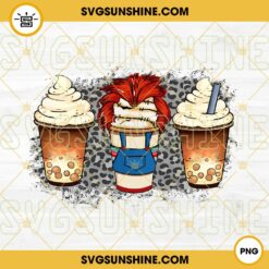Chucky Horror Coffee Latte Leopard PNG Design, Fall Coffee PNG, Halloween Coffee PNG