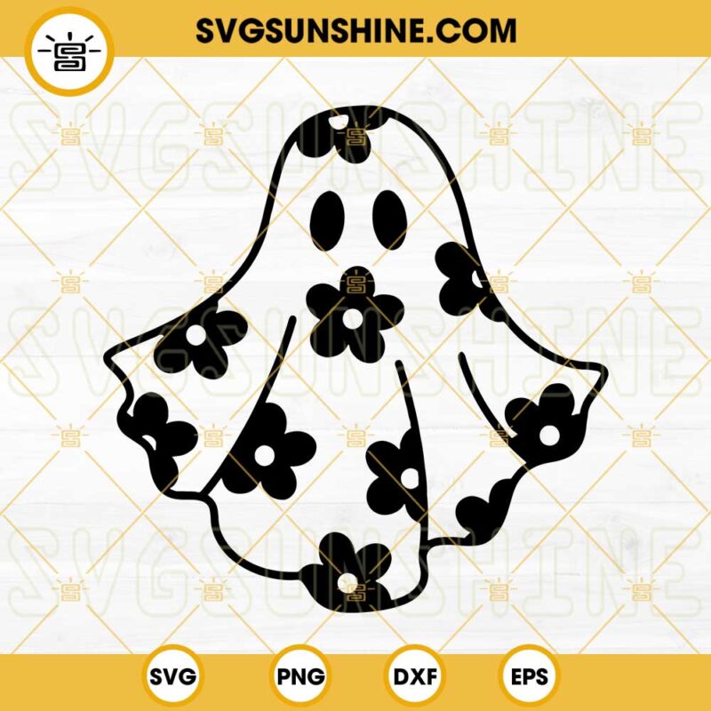 DAISY GHOST SVG, Cute Ghost Halloween SVG, Halloween Flower Ghost SVG