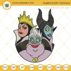 Disney Villains Embroidery Designs, Maleficent Ursula Evil Queen Machine Embroidery Design