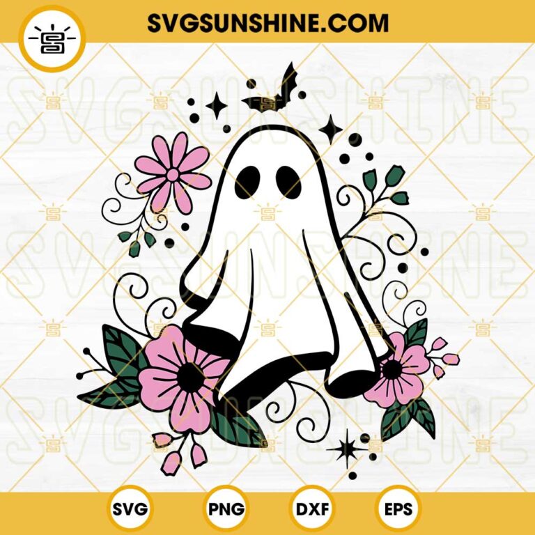 Floral Ghost SVG, Halloween Cute Ghost SVG, Halloween Floral SVG