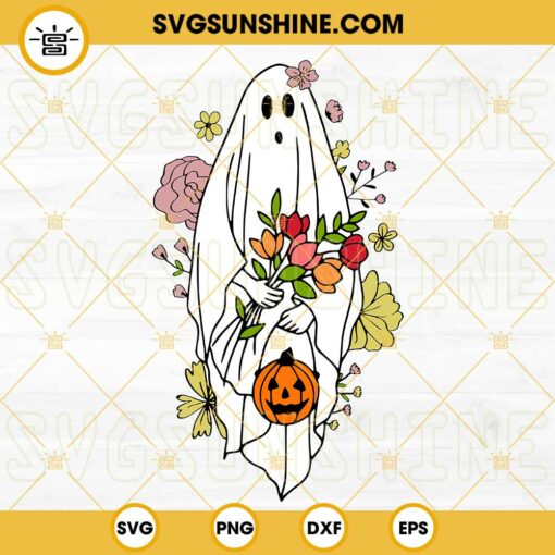 Floral Halloween Ghost SVG PNG DXF EPS Cut Files For Cricut Silhouette