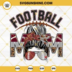 Football Mom Maroon And Silver SVG, Leopard Print Football SVG, Leopard Mom SVG, Messy Bun Football SVG