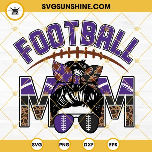 Football Mom Purple And Black SVG, Leopard Print Football SVG, Messy Bun Football Mom SVG