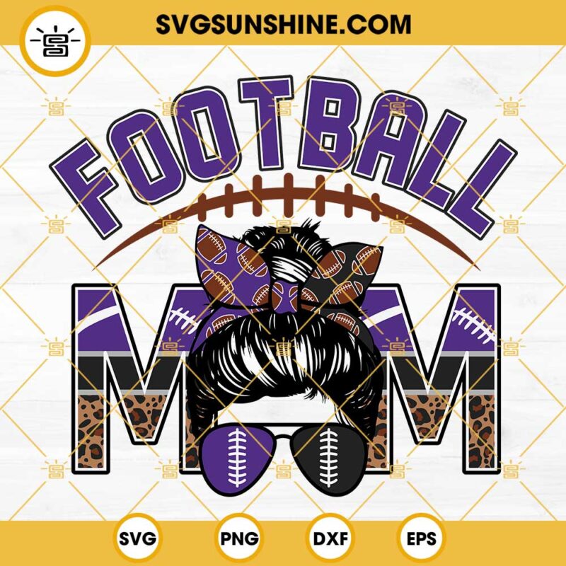 Football Mom Purple And Black SVG, Leopard Print Football SVG, Messy ...