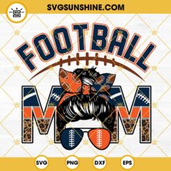 Football Mom SVG, Navy Blue And Orange Leopard Print Football SVG, Messy Bun Football SVG