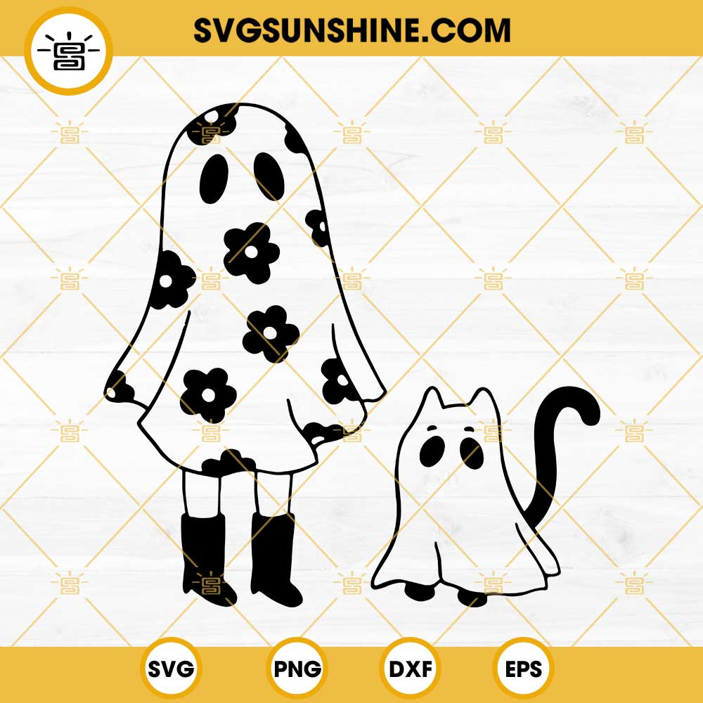 Spooky Ghost SVG Bundle, Ghost Girl SVG, Ghost Cat SVG, Cat Mom SVG