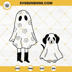 Floral Ghost SVG, Halloween Cute Ghost SVG, Halloween Floral SVG, Flower Ghost SVG PNG DXF EPS Files For Cricut