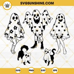 Ghost Girl And Ghost Pet SVG Bundle, Ghost Cat SVG, Ghost Dog SVG, Halloween Ghost SVG Bundle