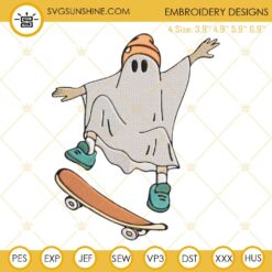 Ghost Skateboard Embroidery Designs, Boy Halloween Embroidery Design File