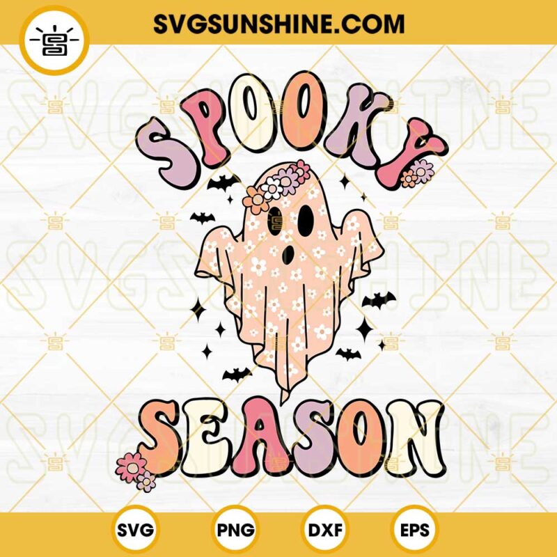 Halloween Spooky Season Flowers Ghost SVG, Cute Floral Ghost SVG PNG