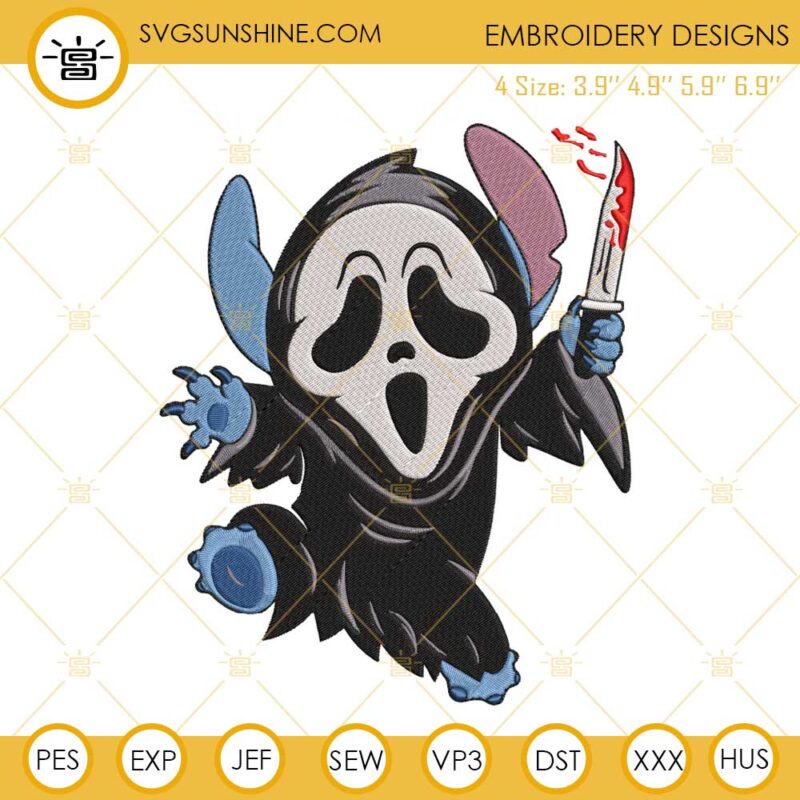 Halloween Stitch Ghostface Scream Embroidery Designs, Horror Movie Embroidery Design File
