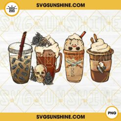 Halloween Fall Coffee Latte PNG, Horror Skull Iced Coffee PNG Designs Vector Clipart