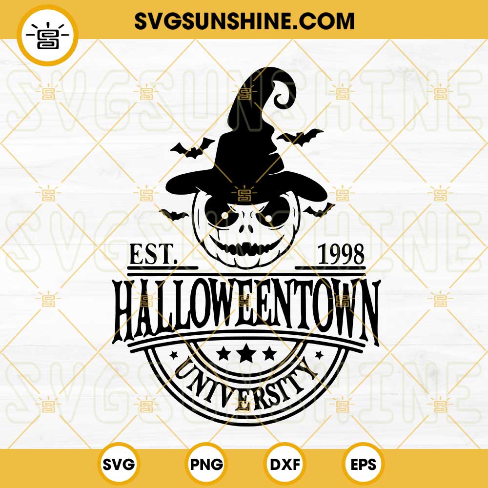 Halloweentown University SVG, Halloween Pumpkin Witch Hat SVG PNG DXF EPS Cut Files For Cricut Silhouette